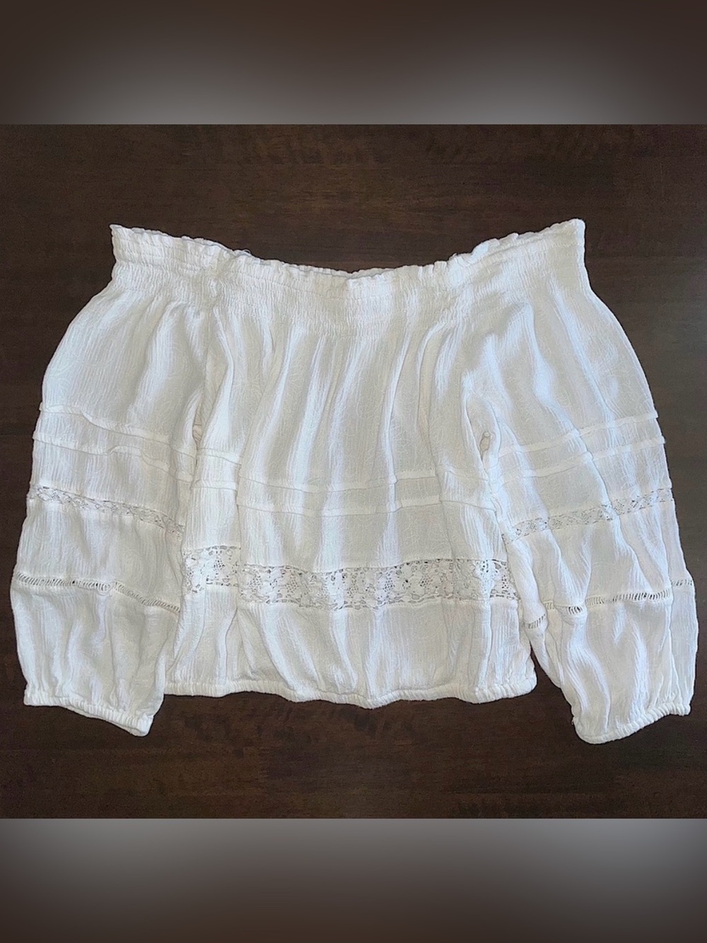 Aeropostale white off-shoulder boho crop top festival whimsy flowy fairy indie M